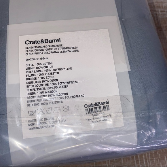 Brand New Olney Standard Sham for Crate&Barrel in Blue - Picture 3 of 3